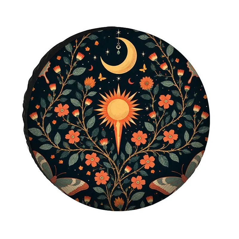 Celestial Sun Moon Floral Tire Cover Bohemian Polyester Spare Wheel Protector