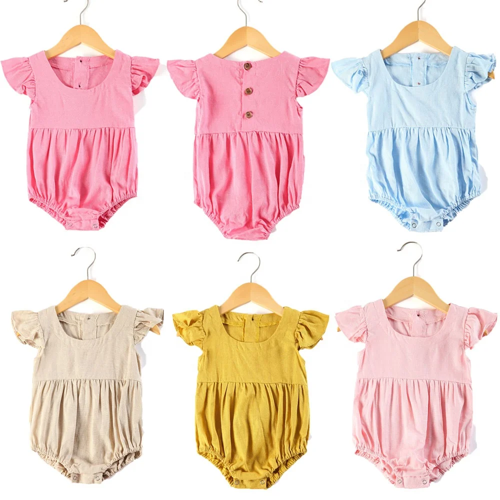 

Mudbala Baby Girls Linen Bubble Romper Flutter Sleeve Baby Sunsuit Infant Toddler Bodysuits