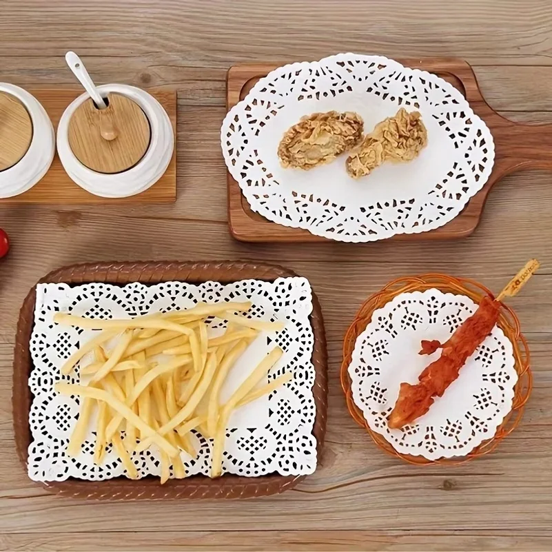 Placemats Paper Doily Lace Brim Cupcake Pad for Fried Food Dessert Party Wedding Table Decor Kitchen Baking Utensils