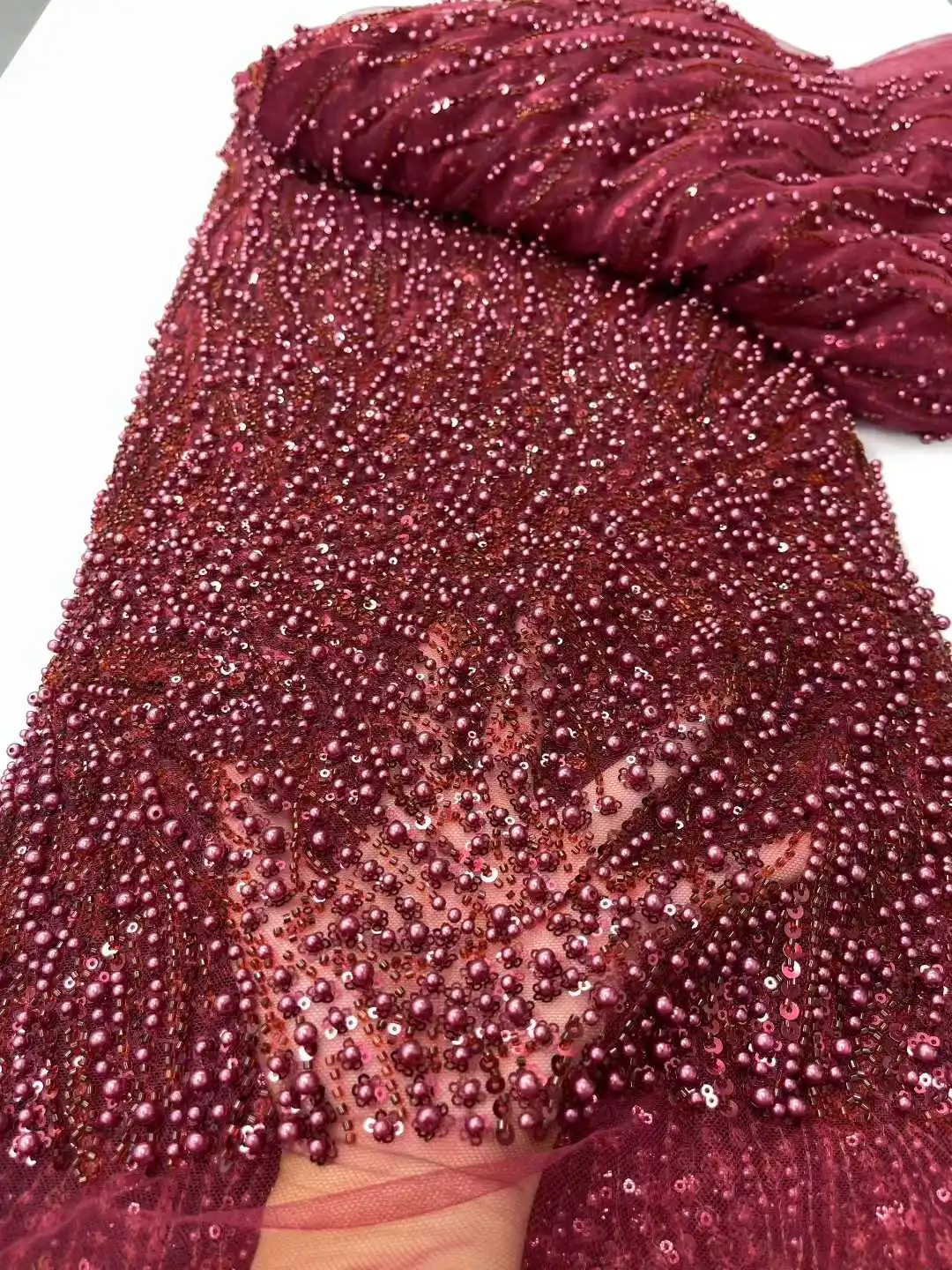 

African Heavy Beads Lace Fabric Nigerian Sequins Groom Lace Fabric French Wedding Party Dress Sewing 2025 High Quality 5 Yards