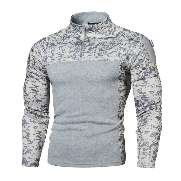 New Camouflage Men\'s T-Shirts Zipper Stand Neck  Shirts Outdoor Sports Athletic Tops Long Sleeve T Shirts