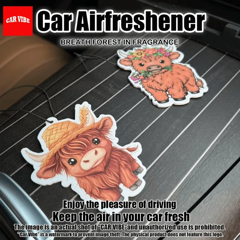 Highland Cow Car Freshener — Rearview Mirror Scent Strip, Paper Fragrance, Long-Lasting, Alcohol-Free, Easy to Use
