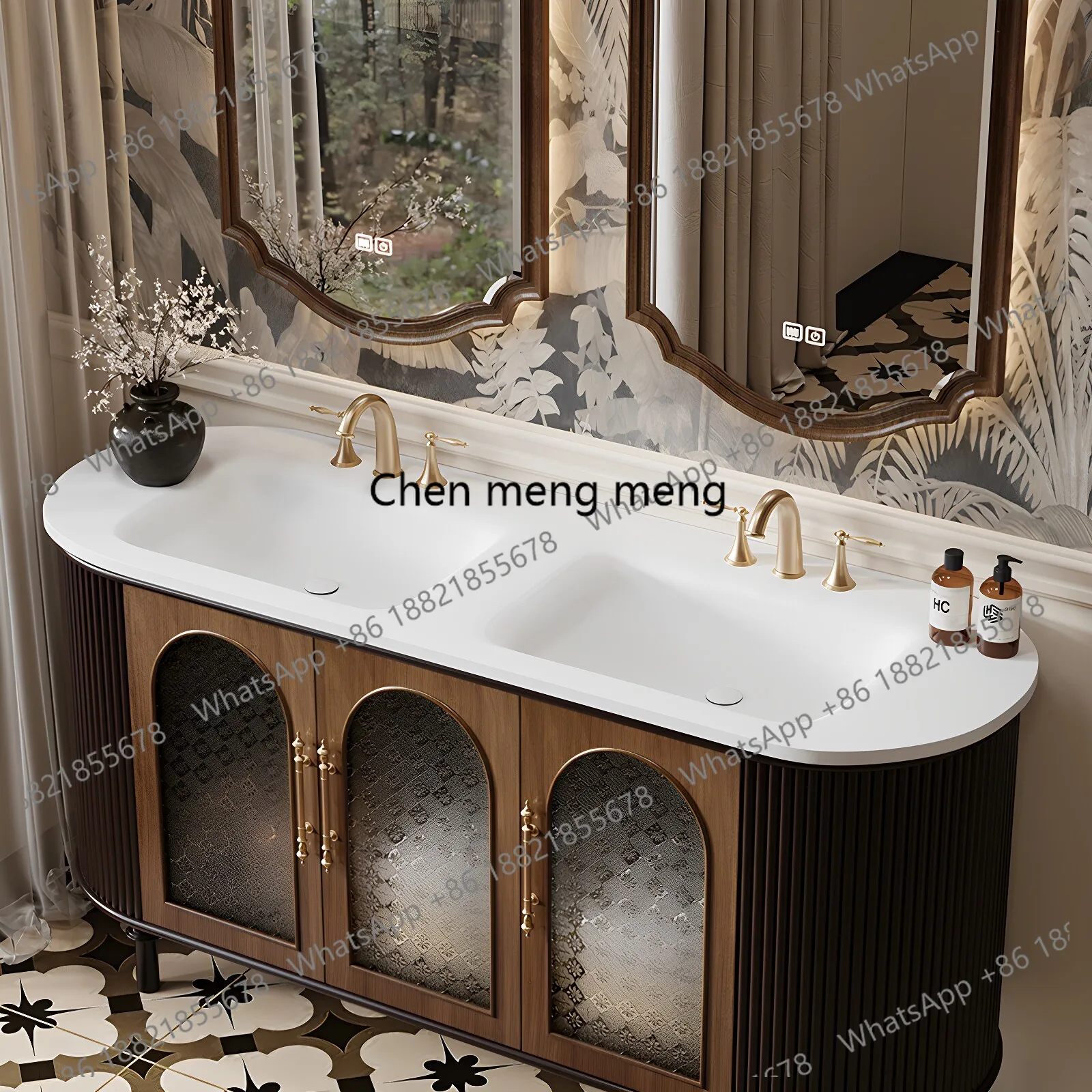 2026 new American retro wind rock slab hot bending integrated double basin double faucet rubber wood