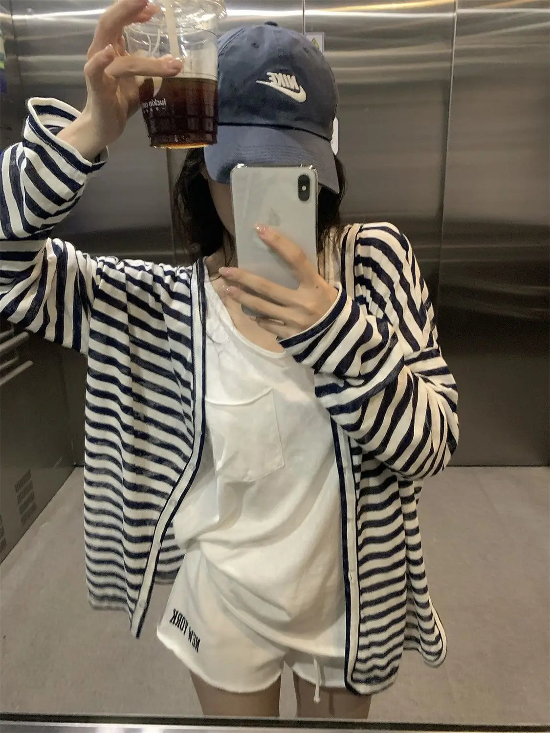 Retro Korean Fashion Lazy Style Striped Semi-Transparent Long Sleeve Women's Open Cardigan Spring Autumn Loose Sunshade Cover...