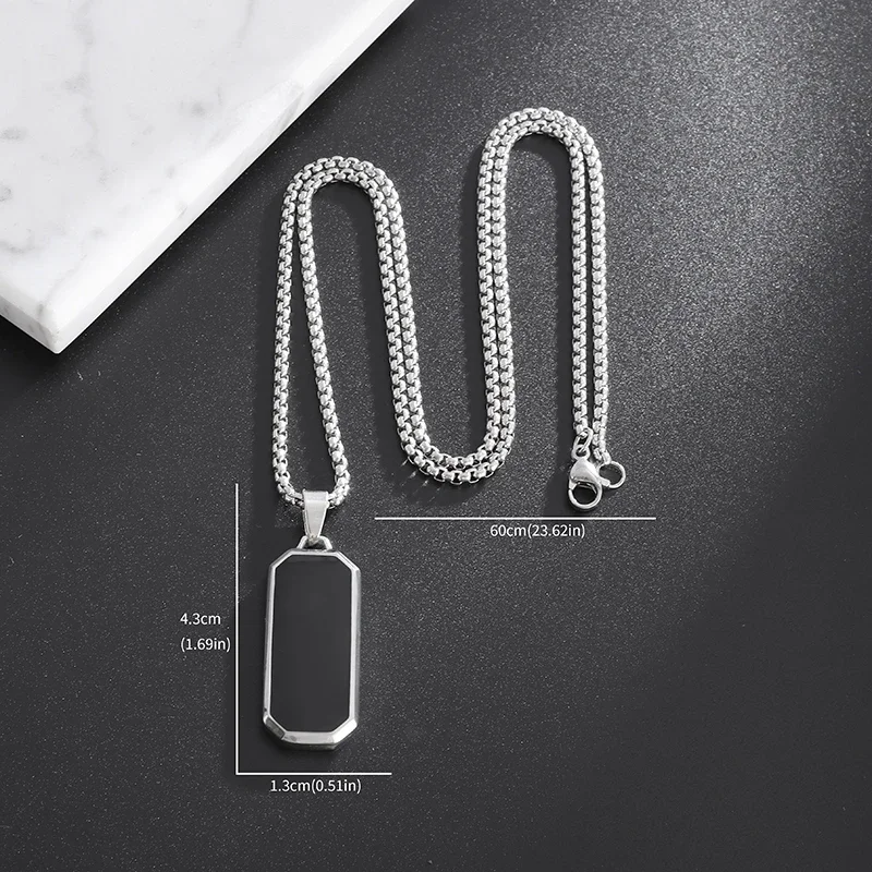 High Quality Stainless Steel Classic Black Rectangular Pendant Necklace for Men and Women Fashion Casual Party Jewelry