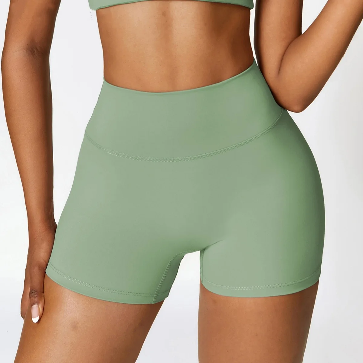 Quick drying seamless fitness shorts for both men and women, anti roll yoga clothes, tight fitting sports three quarter pants, h