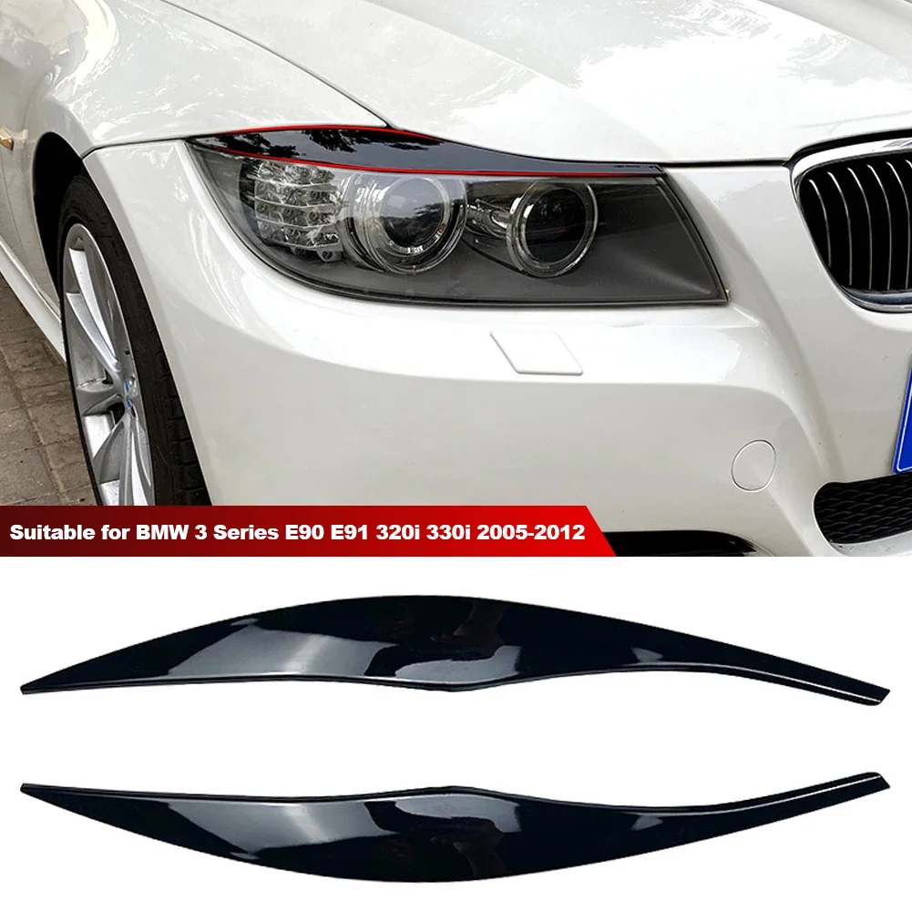 2PCS Car Headlight Eyebrows Eyelid Cover ABS Gloss For BMW 3 Series E90 E91 2005 2006 2007 2008 2009 2010 2011 Sedan Touring