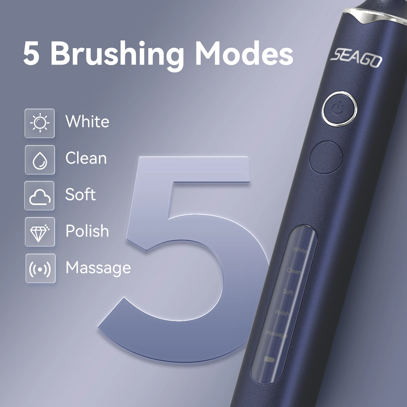 Seago Rotating Electric Rechargeable Toothbrush Teeth Cleaning with 8 Brush Toothbrush Heads 5 Modes Portable Smart Timer