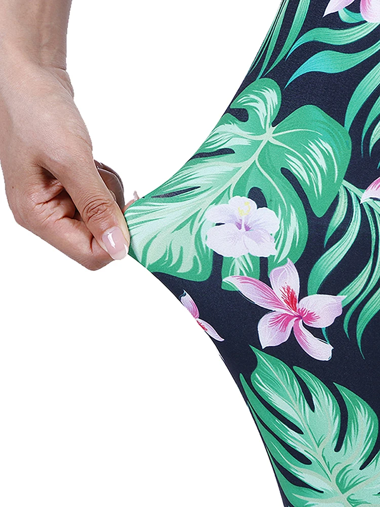 CUHAKCI Fashion Women Leggings Beautiful Leaf Floral Printing High Waist Jeggings Stretch Pant Sexy Hot Sale Clothing Mujer