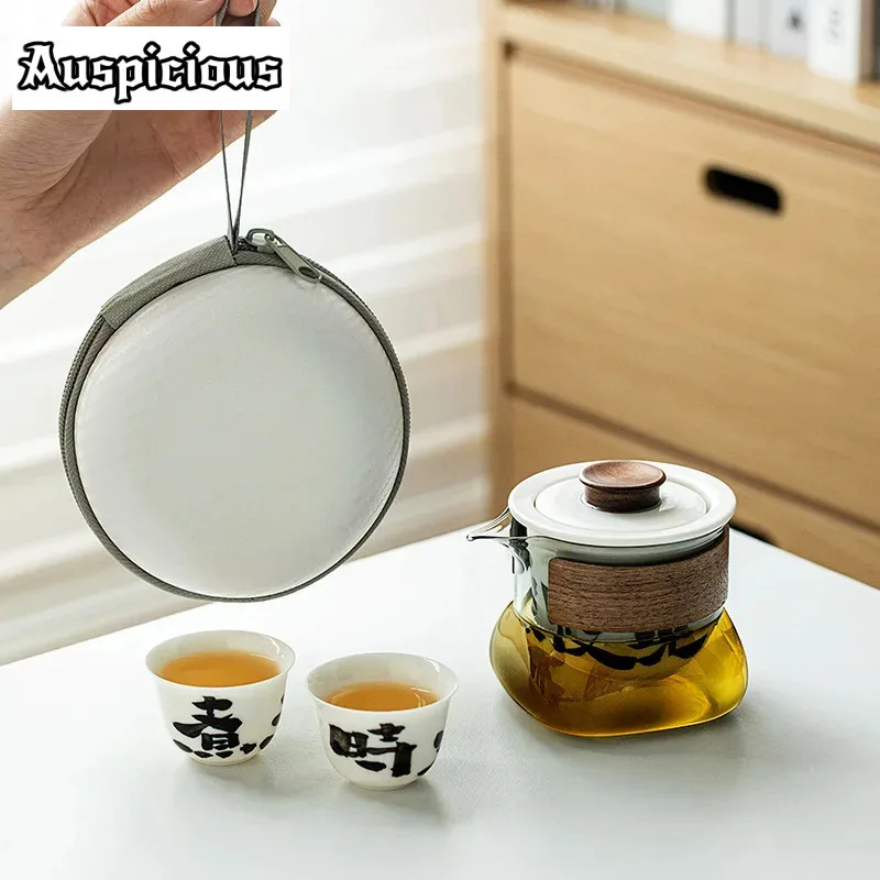 

Pure Handwriting Time Slow Tea Set Kit Ancient Set of Cup Teapot and Cup Set 1 Pot 2 Cups Tea Making Bowl Outdoor Portable Craft