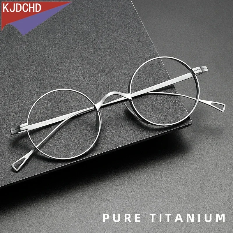 موضة صغيرة الحجم النظارات الرجعية التيتانيوم النقي النظارات المستديرة مريحة وصفة طبية إطار نظارات الرجال النساء 10518 #2