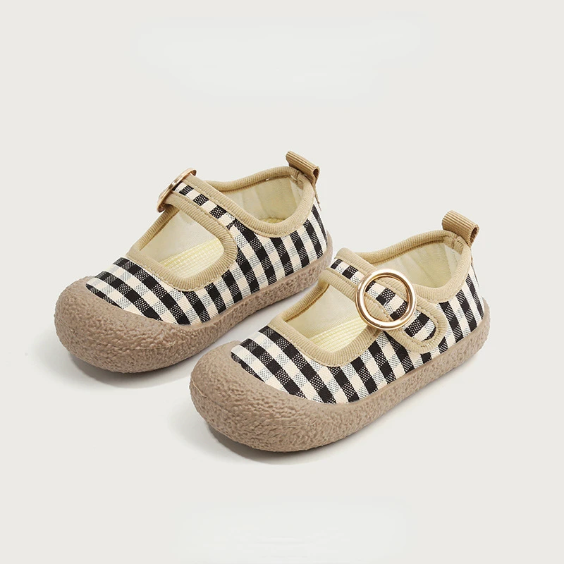 Girls Canvas Shoes Fashion Checkered Toddlers Kids Casual Shoe Indoor Soft Bottom Anti Slip Children Shoes Breathable Baby Shoe