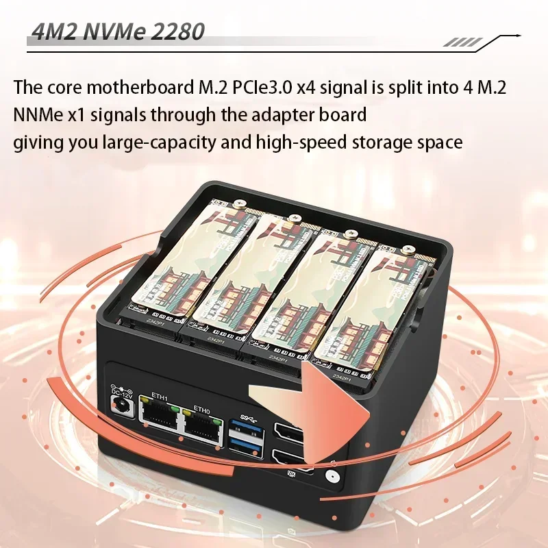 CWWK 4M2 Full Flash Pocket NAS X86-P5 N305 4*NVMe NAS server based on X86-P5 12th Generation N100/i3-N305 DDR5 4800MHz Firewall