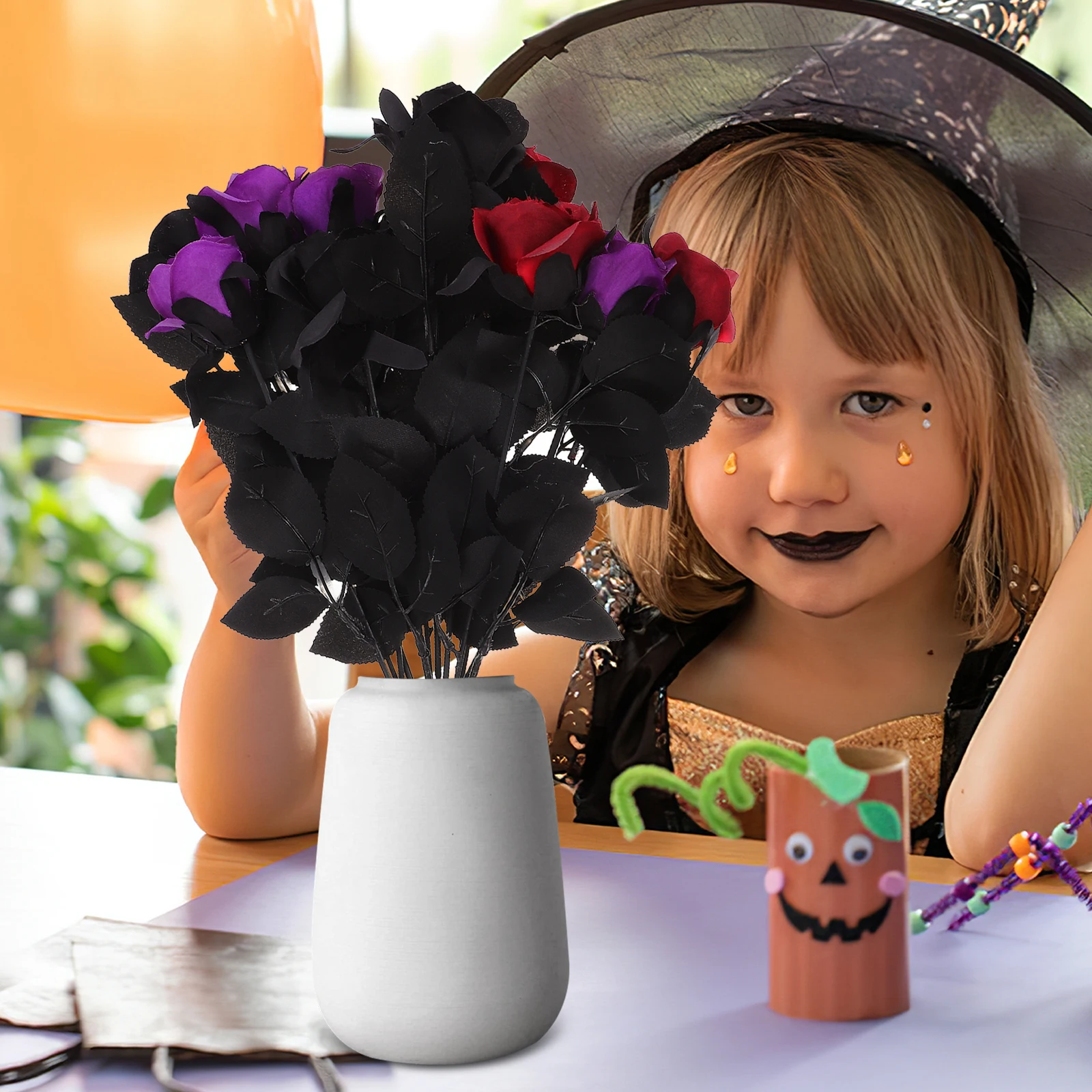 

12Pcs Simulation Rose Flower Artificial Halloween Decor Realistic Fake Rose Eyeball Design Party Decoration