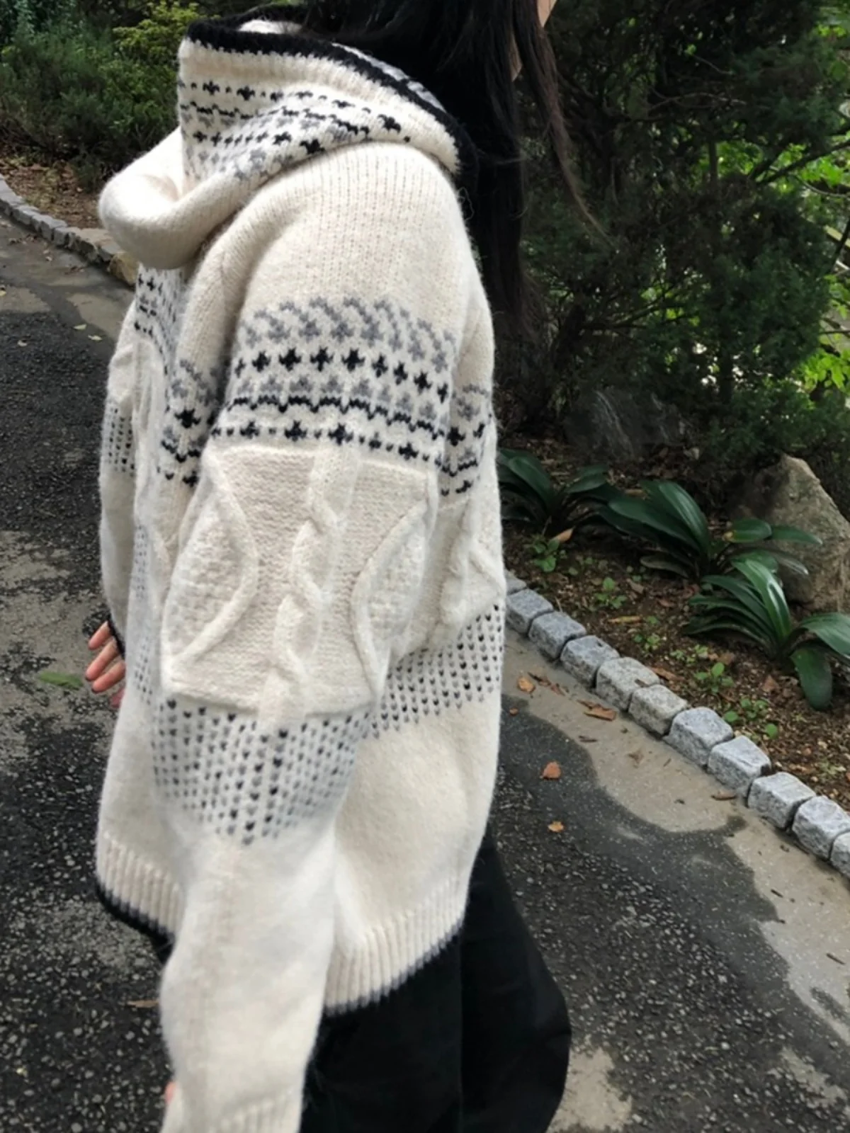

ort Knitted Sweater Women's Winter Faion Korean Sle Nordic Loose Hat Floral Patterned Outerwear Warm Thermal Long Sve
