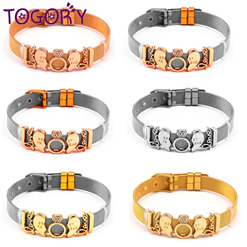 Valentine's Day 10mm Charm Bracelets Double Love Crown Bead Accessories DIY Mesh Keeper Bracelet Pulseras Mujer For Women Men