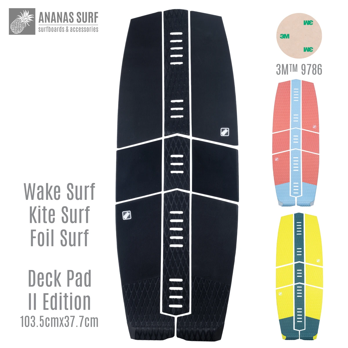 Ananas-Surf Wakesurf Skimboard Foilboard, Deck Carpets, Pads Set, EVA Nonslip Traction, Front Tail Grip Pad