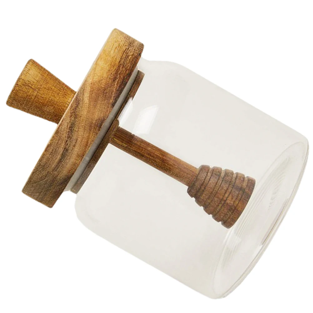 

500ml Glass Wooden Lid Spoon Combo Airtight Container for Honey Syrup Jam Lightweight Portable Food Storage Dispenser