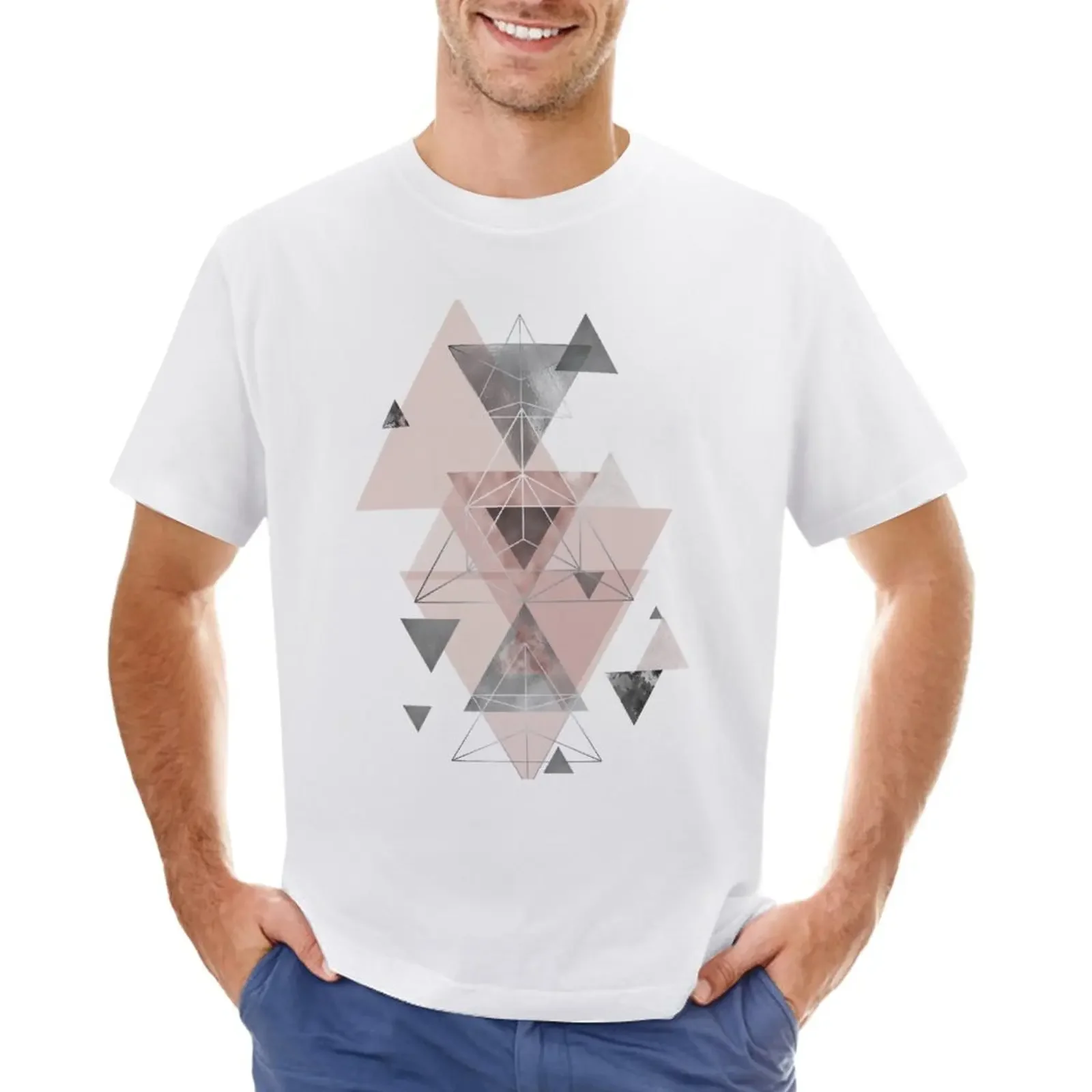 Abstract Geo in blush pink and grey T-Shirt Blouse anime clothes mens clothing