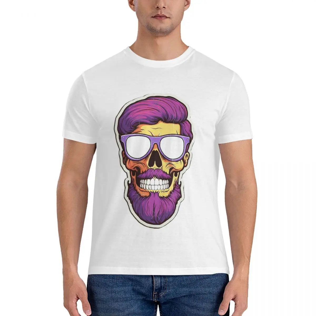 T-shirt Manches Courtes pour Homme, Estival et Vintage, 100% Coton, avec Lunettes