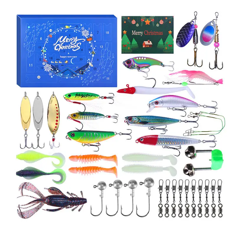 WEIHE 48pcs/1set Various Fishing Kit Christmas Gifts Fishing Present Christmas Gift Box Fishing Lures