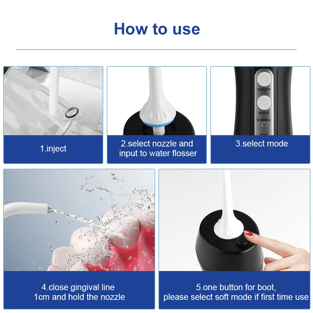 Мощный водный Флоссер: 4 режима, бережно прилегает к деснам, удаляет зубной налет и частицы пищи, водонепроницаемый, беспроводной Оральный ирригатор A