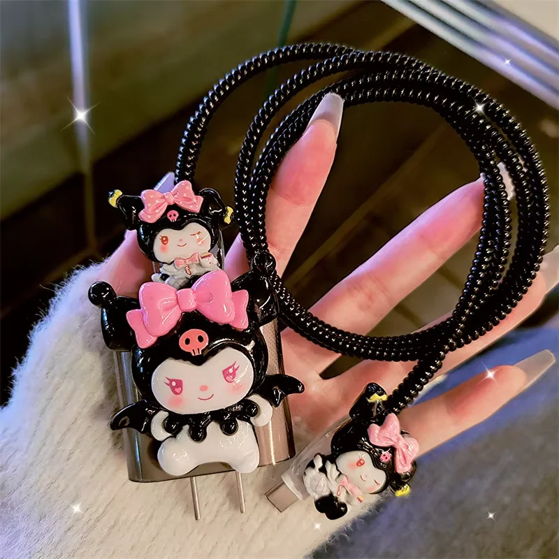 Nuevo Hello Kitty cargador Cable de datos funda protectora DIY alta calidad Sanrio Kuromi Kit de bobinado para Apple 20W adaptador de cargador