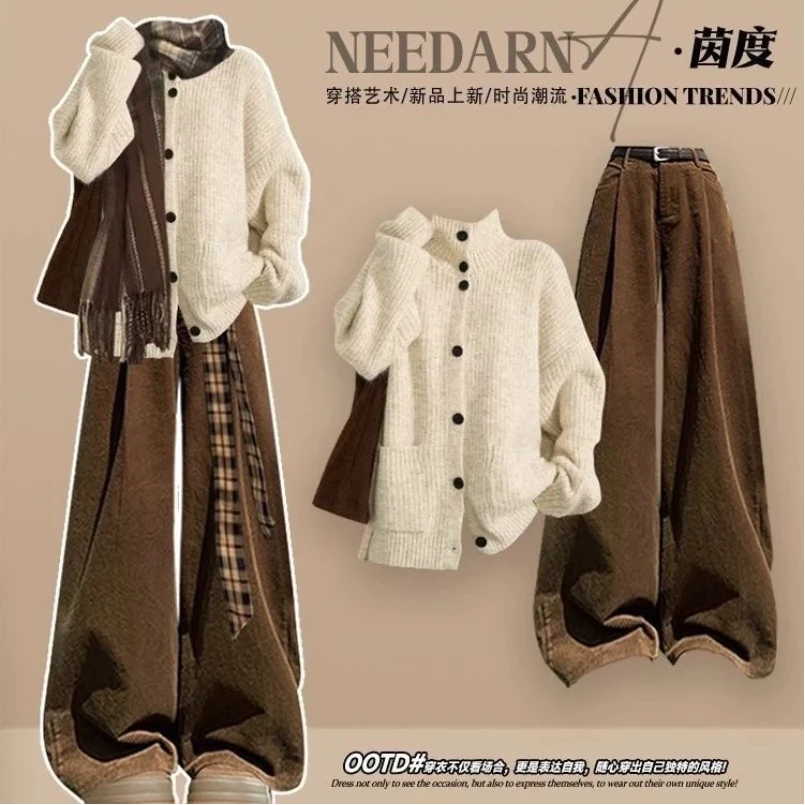 Women's Set Spring and Autumn Melad Old Money Style Knitted Sweater Casual Pants Two Piece Set