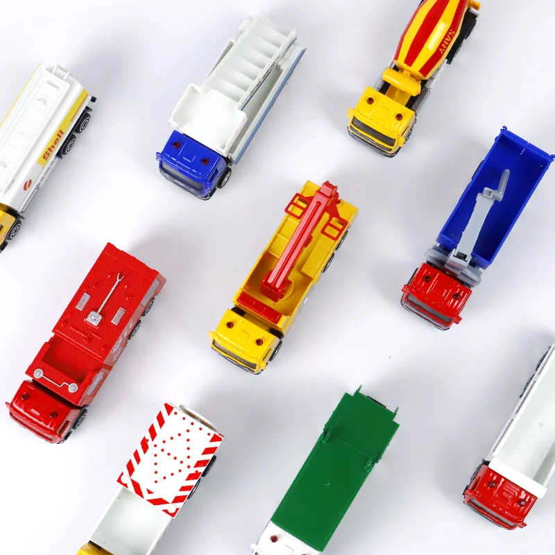 1/72 Volvo Engineering Fire Engine Dump Mixer Garbage Truck Toy Car Model Diecast Vehicle Miniature Pull Back Collection Gift