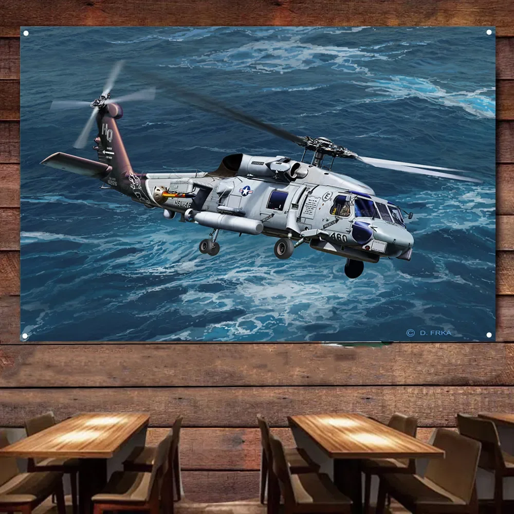 

SH-60 Navy Attack Helicopter Wall Art Flag Tapestry - Aviation Military Art Posters Wall Decor Banner - Best Gift for Army Fans