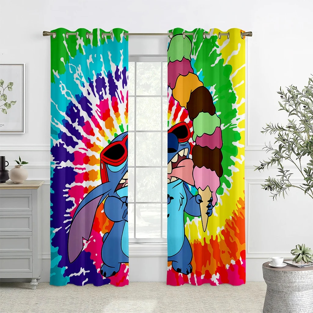 Cute Cartoon Printed Curtains, Polyester, Machine Washable, Bedroom, Living Room, Kids Room, Decorative, 2 Pack