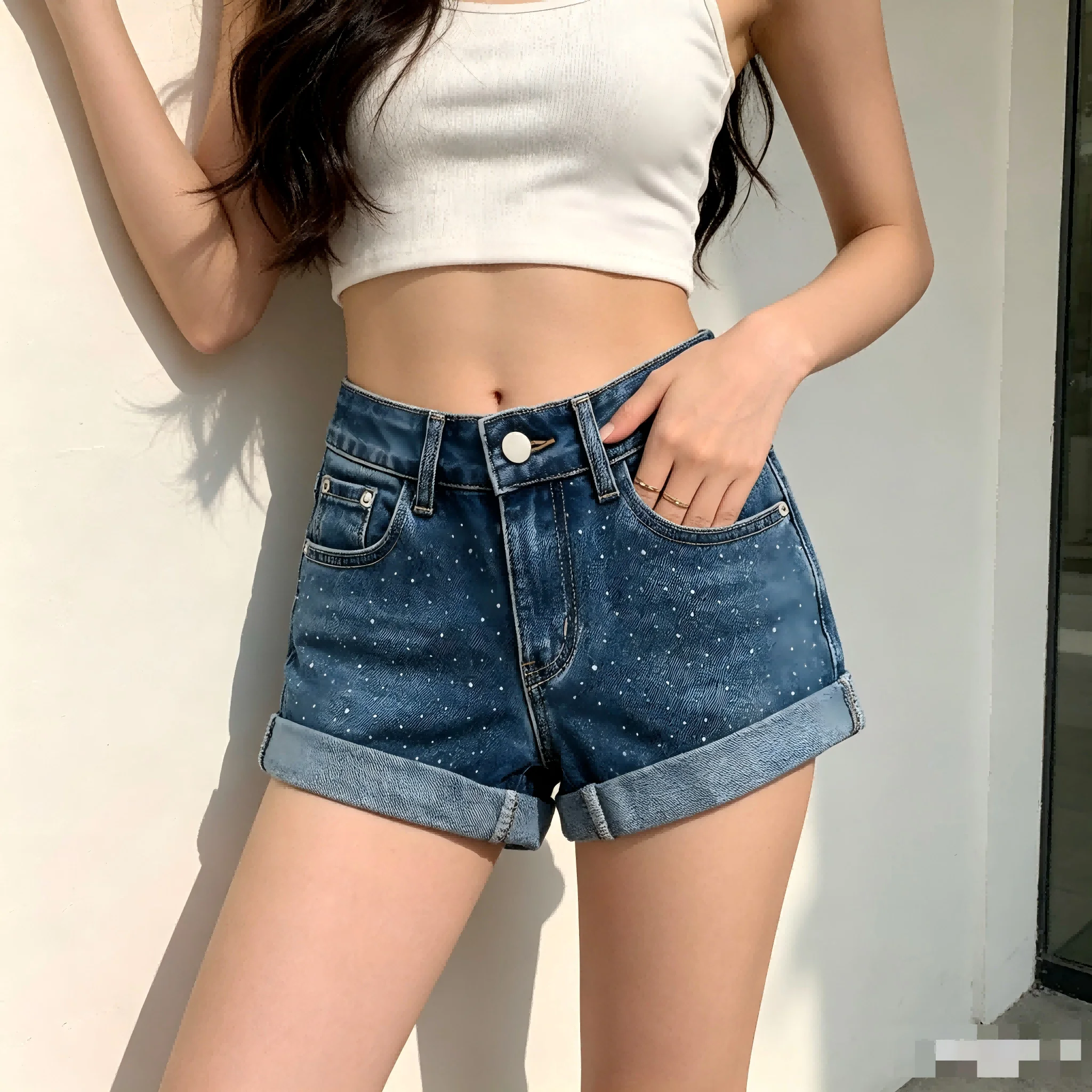 Women Shorts Denim Shorts Summer Low Rise Stretchy A Line Curved Hem Hot Pants for Petite Girls