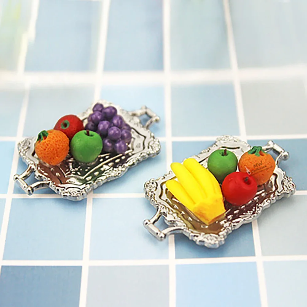 1Set 1/12 Dollhouse Miniature Accessories Mini Resin Fruit Platters Simulation Food Tray Model for Doll House Home Decoration