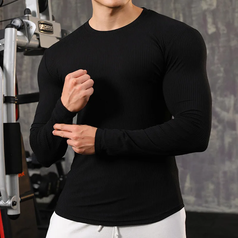 Autumn Sports fitness long sleeve men leisure T-Shirt outdoor exercise fast dry tight muscle training T-shirt fitness clothes