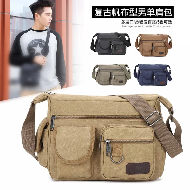 

Canvas bag, men's crossbody bag, casual men's single-shoulder crossbody backpack, large-capacity crossbody single-shoulder bag