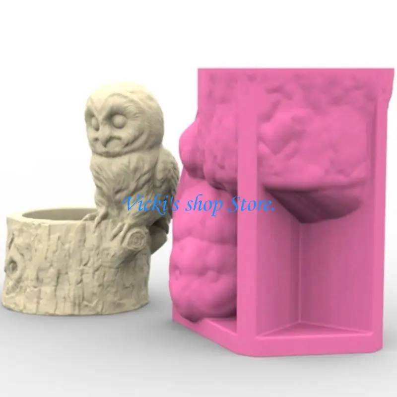 

C1FC Silicone Plant Pots Mould Silicone Texture for Concrete Casting Craft Owl
