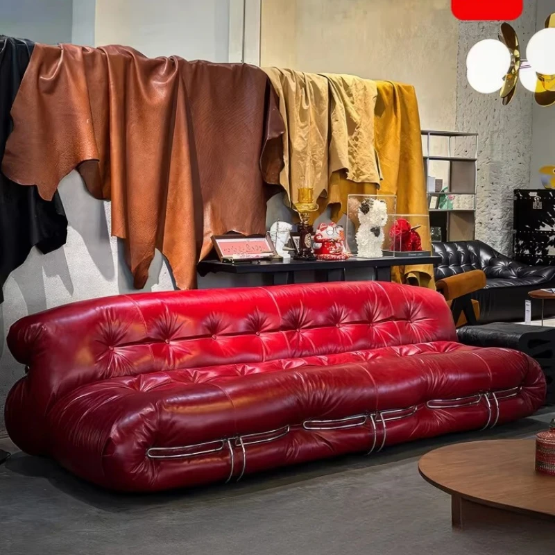 Leather sofa, living room 2026 new high-end straight row, retro oil wax leather sofa