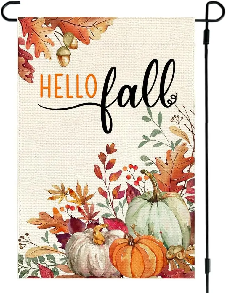 RABUSOFA Fall Garden Flag 12x18 Inch Double Sided for Outside Burlap, Autumn Leaves Thanksgiving Pumpkins Outdoor Seasonal Yard