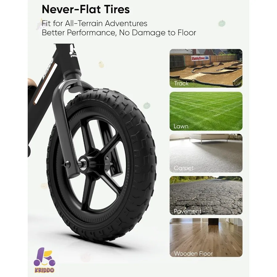 Bicicleta de equilíbrio para crianças de 2 anos, bicicleta de equilíbrio para 2 a 5 anos, rolamento duplo para passeios mais suaves, placa adorável, assento ajustável