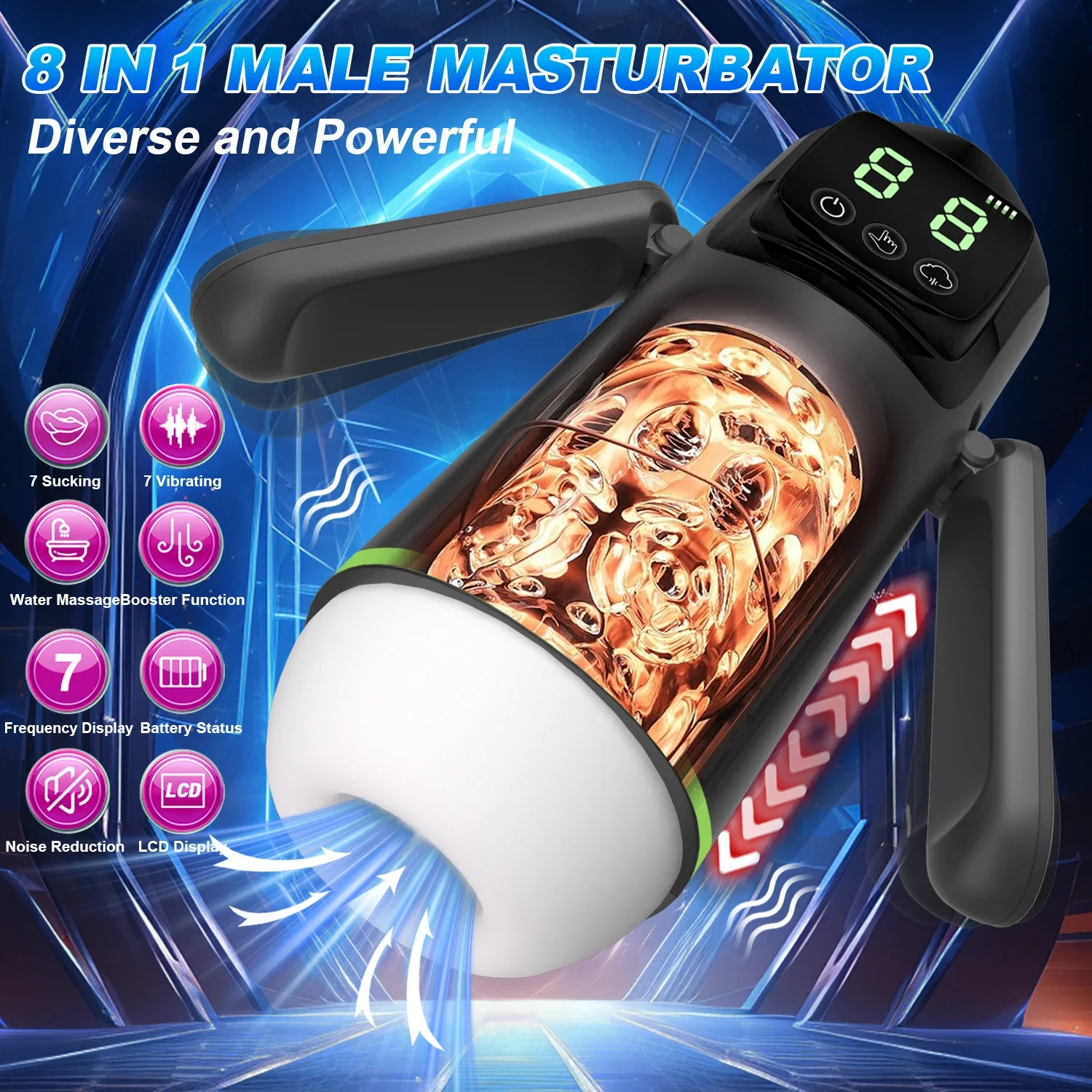 YAFEI Automatic Sucking Vibrating Male Masturbator Cup Blowjob Masturbation With Handle LCD Display Penis Pump Sex Toys for Men
