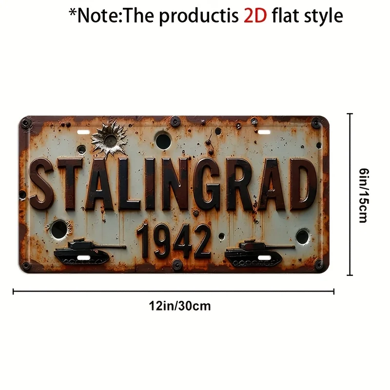 2D Flat - Decorative Only, 1pc, Vintage Stalingrad 1942 Metal Decorative Plaque and Ornament, Rustic Wall Decor, Suitable