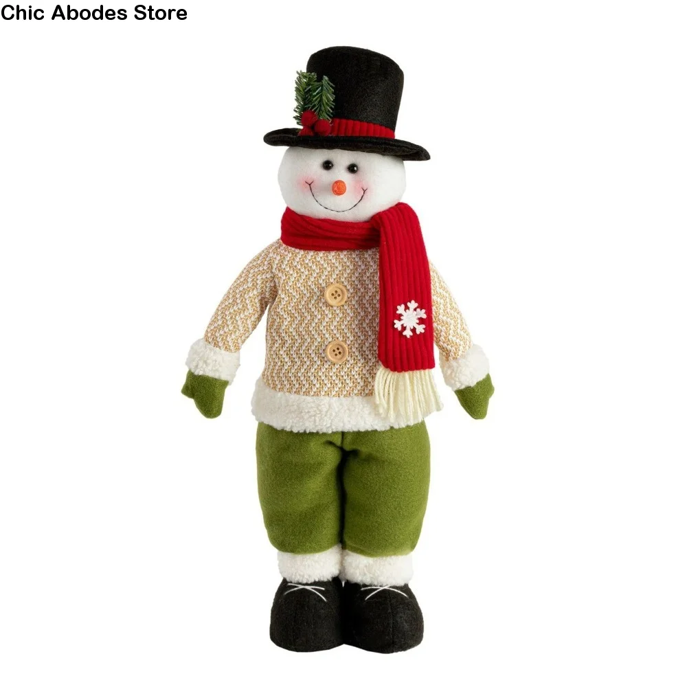 Soft Christmas Snowman Ornament Extendable Legs Space-Saving Retractable Standing Doll Cute Plush Snowman Figurines Party Favors