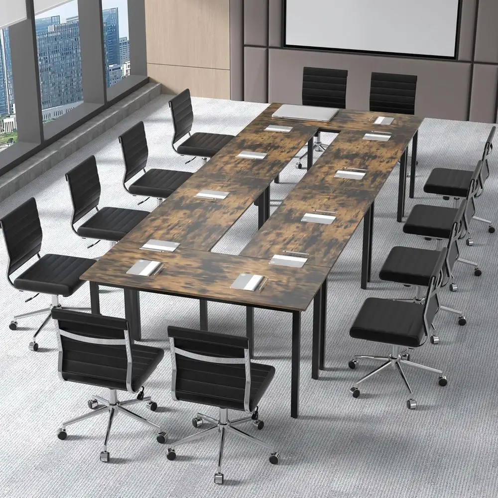 Stół do sali konferencyjnej, nowoczesny stół do spotkań biurowych, prostokątny stół do sesji szkoleniowych w sali zarządu, długie stoły biznesowe (brązowy, 5