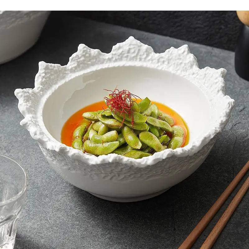 Rock Texture Solid Color Ceramic Bowl Restaurant Thick Soup Pasta Salad Bowls Large Capacity Specialty Tableware
