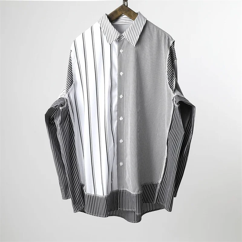 

Женская модная рубашка с длинным рукавом, свободного кроя, с контрастными полосками, повседневная, трендовая, для женщин