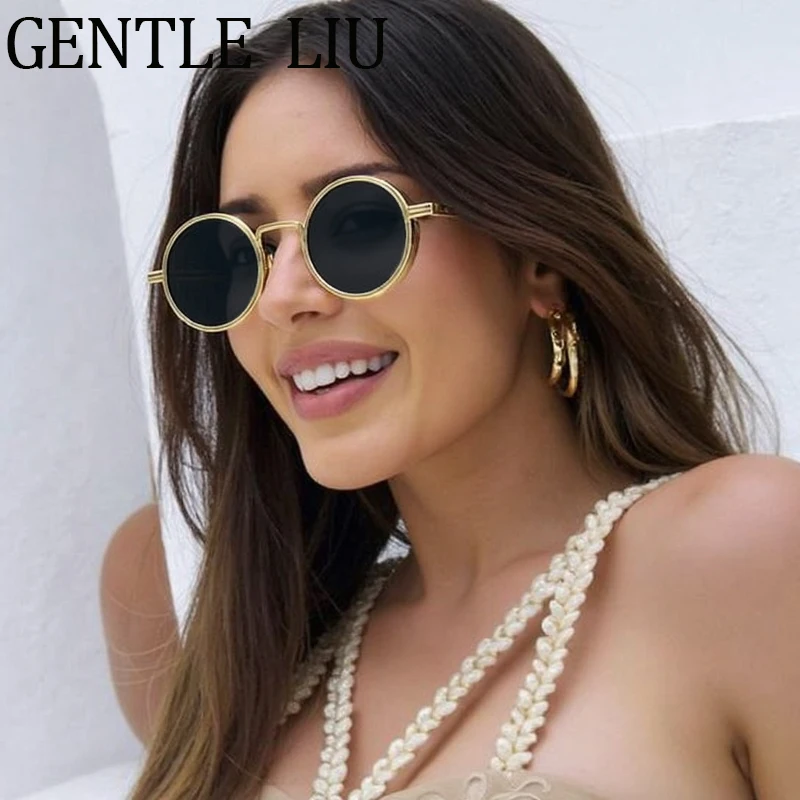 

Steampunk Round Sunglasses Women Men 2025 Luxury Brand Design Fashion Driving Eyewear For Ladies Punk Metal Frame Sun Glasses