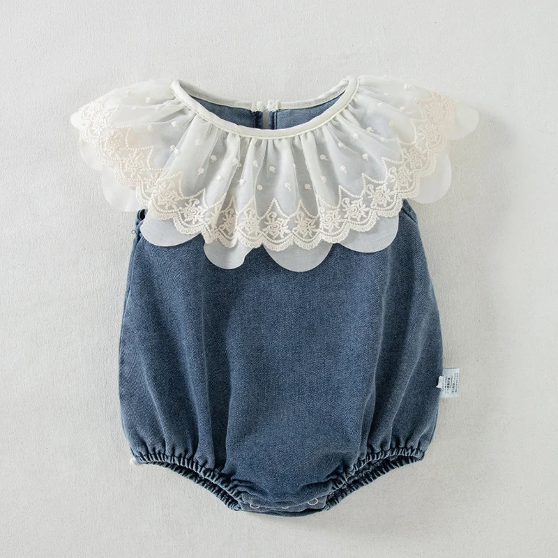 2026 New Summer 0-24M Baby Girl Clothing Newborn Baby Girl Romper Sleeveless Denim Splice Toddler Baby Girls Jumpsuit