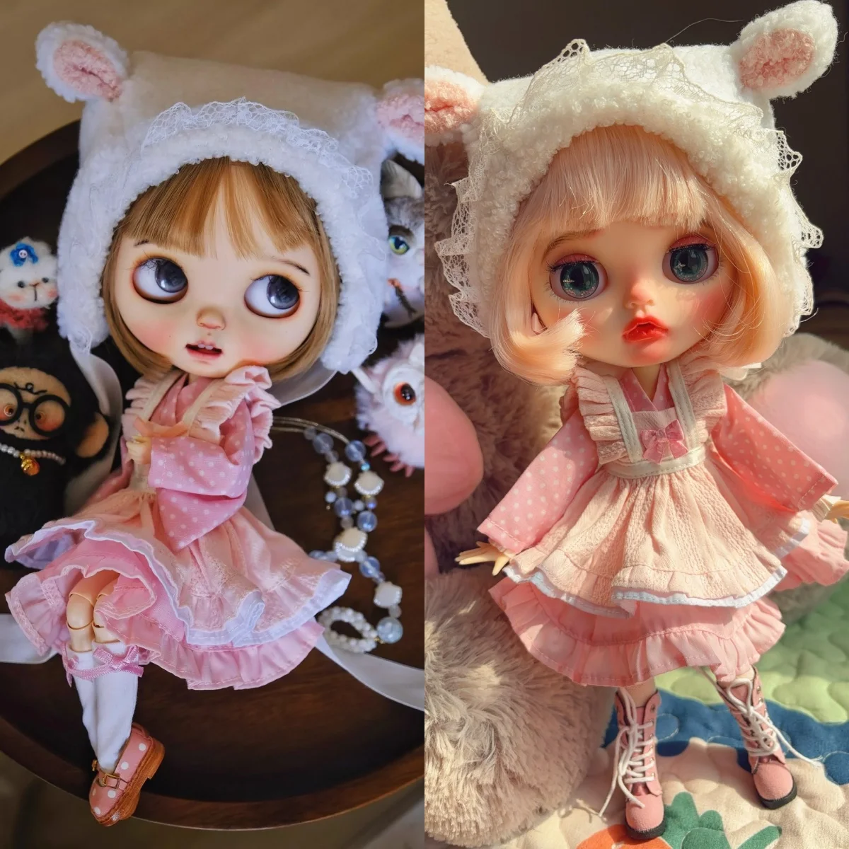 

Комплект кукольной одежды ручной работы Blyth, головной убор с кроличьими ушками, розовое платье, комплект подходит для Blyth OB24 OB22 Azone19, экшн-фигурка, модель, подарки