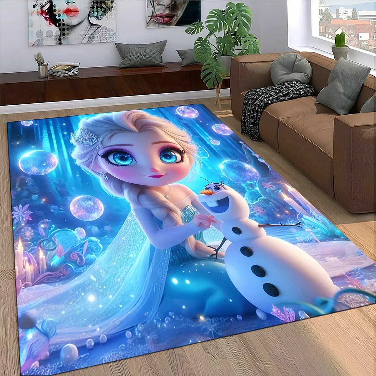 2025 New Frozen Disney Elsa Anna Cartoon Girl Snow Queen Gift Carpet Rug for Bedroom Living Room Home Sofa Decoration,kids Decor