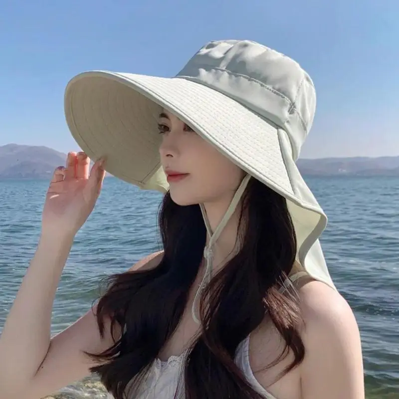 ** Shawl Sunscreen Cap Ponytail Travel Fisherman Hat Wide Brim Sun Hat With Neck Flap Outdoor UV Anti Neck Protection Sun Visors